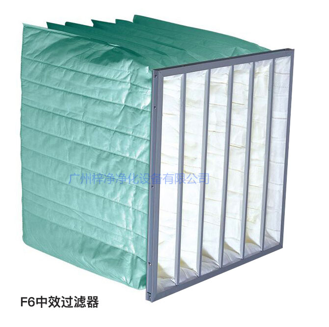 F6级袋式中效过滤器过滤效率为60-65%,常用于净化空调中级过滤。